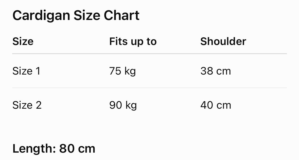 Size chart