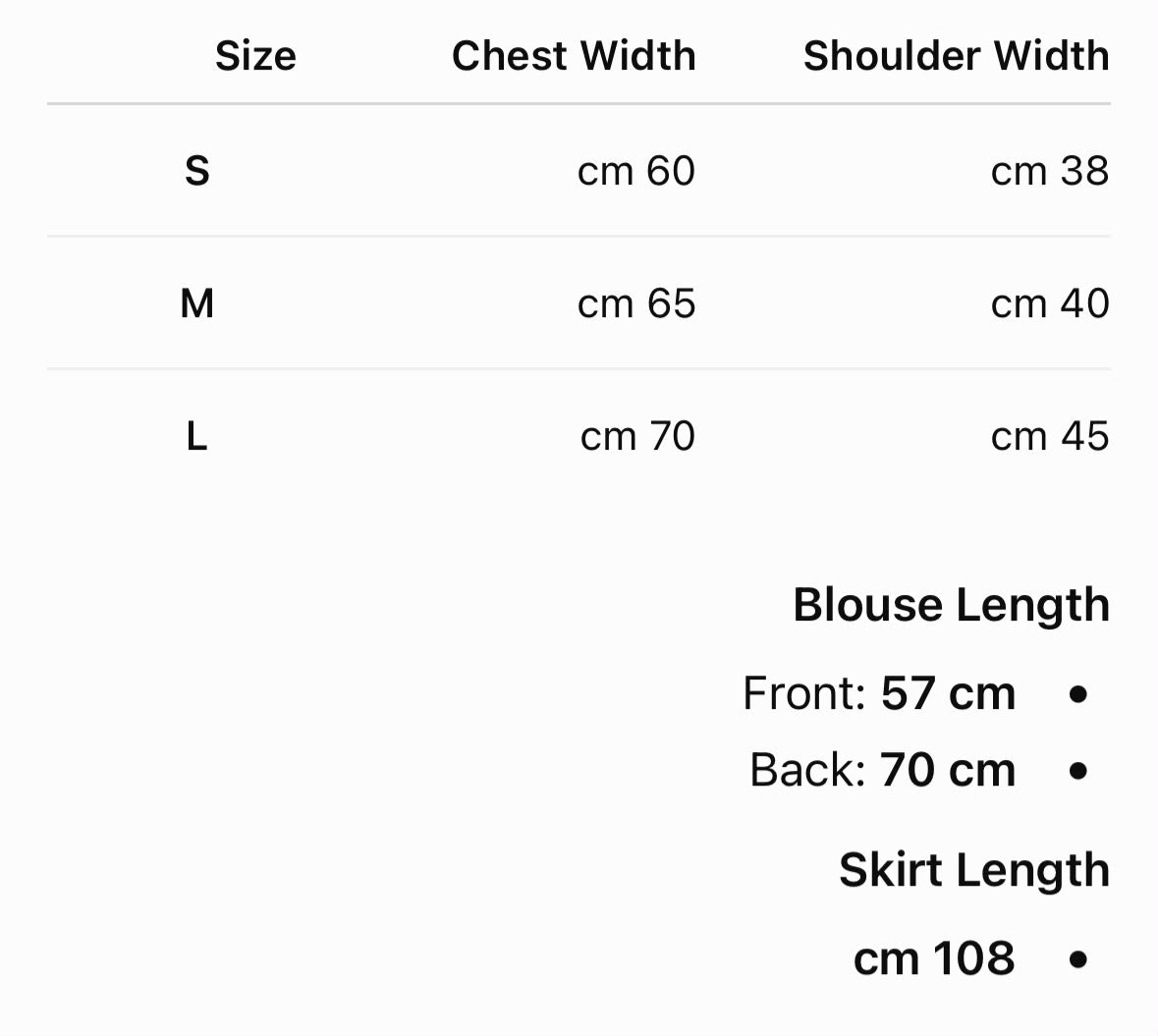 Size chart