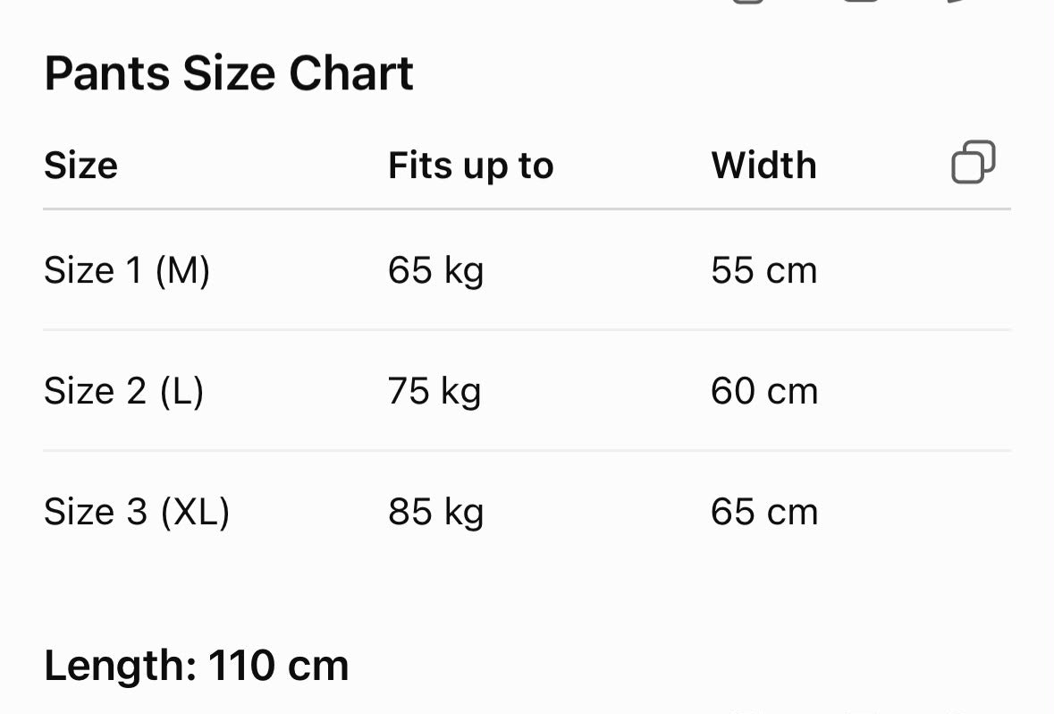 Size chart